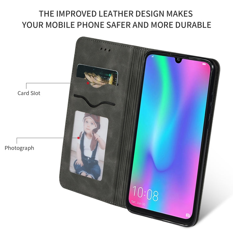 Retro Skin Feel Business Magnetic Horizontal Flip Leather Case for Huawei Honor 10 Lite / Honor 20 Lite / Honor 10i / Honor 20i(Dark Gray)