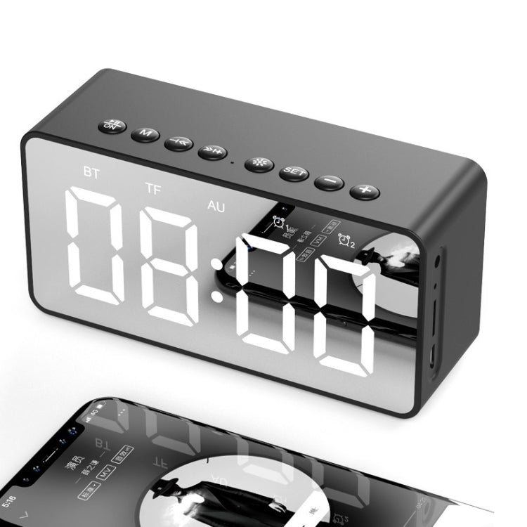 AEC BT506 Speaker with Mirror, LED Clock Display, Dual Alarm Clock, Snooze, HD Hands-free Calling, HiFi Stereo(Black) - free shipping - PMC Jewellery - Order now!
