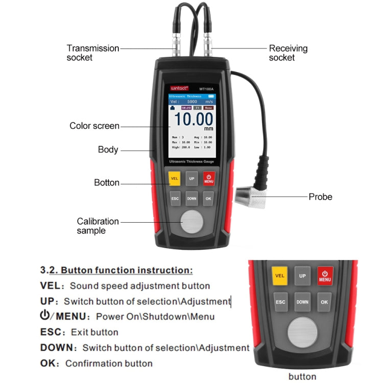Wintact WT100A Digital Ultrasonic Thickness Gauge Meter Tester USB Charging Digital Thickness Metal Tester High Precision - free shipping - PMC Jewellery - Order now!