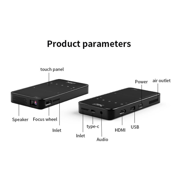 S90 DLP Android 9.0 1GB+8GB 4K Mini WiFi Smart Projector, EU Plug(Black)