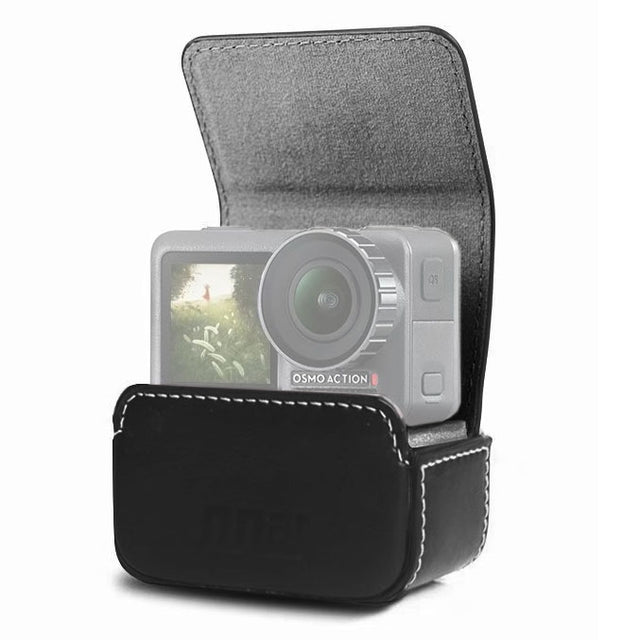 Water-resistant Mini Leather Case Storage Carrying Box for DJI OSMO Action / GoPro / SJCAM / Xiaomi Mi Jia(Black)