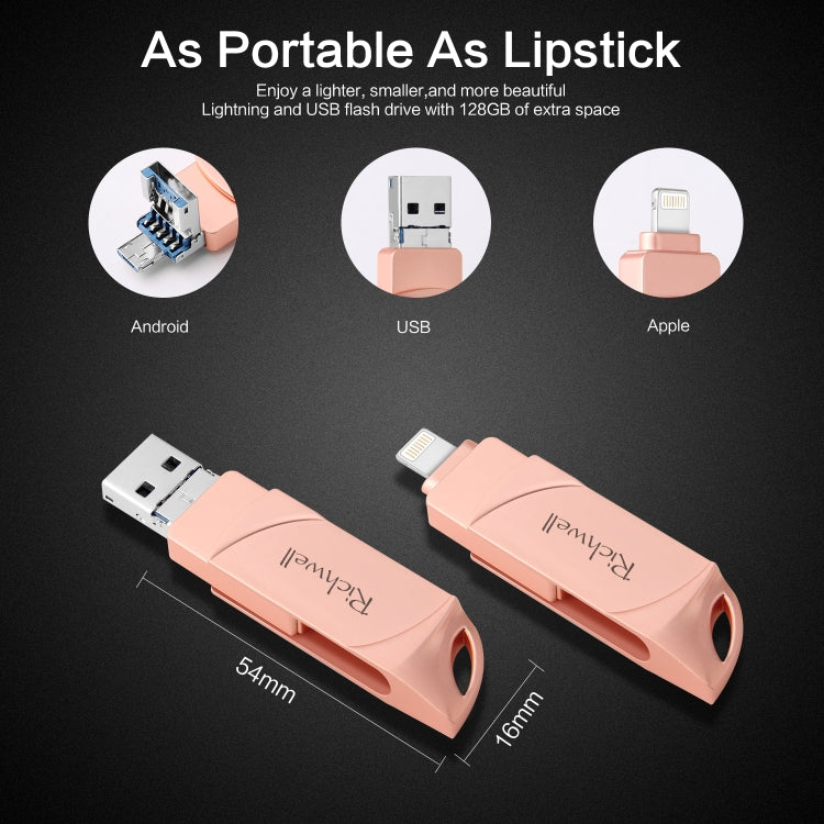 Richwell  DXZ128 USB Flash Disk 128G 3 in 1 Micro USB + 8 Pin + USB 3.0 Compatible IPhone & IOS(Silver)