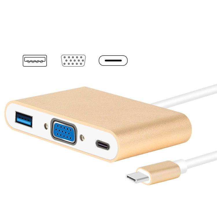 USB Type C to VGA 3-in-1 Hub Adapter supports USB Type C tablets and laptops for Macbook Pro / Google ChromeBook(Gold) - free shipping - PMC Jewellery - Order now!