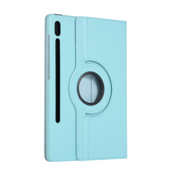 ENKAY 360 Degree Rotation Lichi Texture Leather Case with Holder for Samsung Galaxy Tab S6 10.5 T860 / T865(Light Blue)