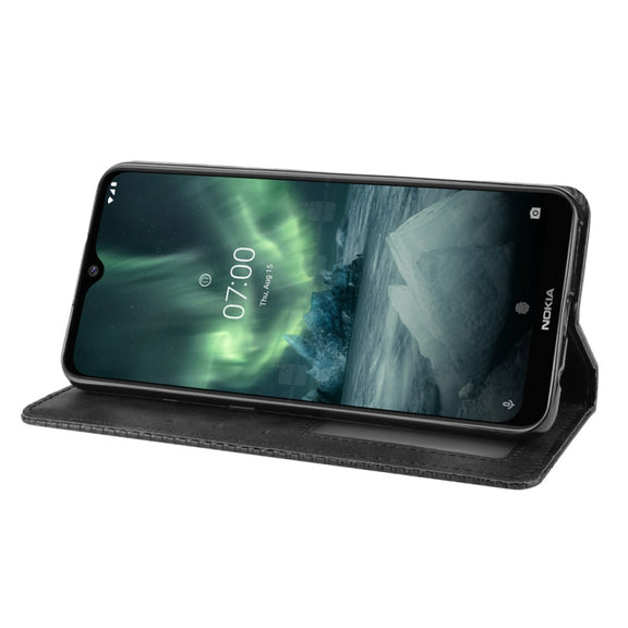 For Nokia 7.2 / Nokia 6.2 Magnetic Buckle Retro Crazy Horse Texture Horizontal Flip Leather Case , with Holder & Card Slots & Photo Frame(Black)