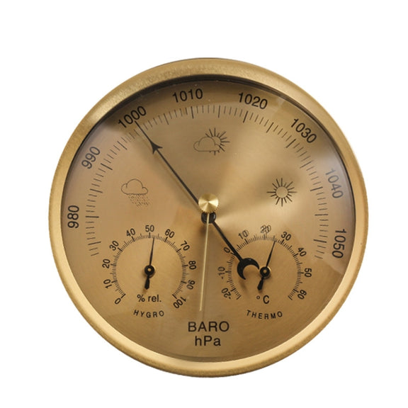 THB9392 132mm Wall Mounted Digital Thermometer Hygrometer Household High Accuracy Pressure Gauge Air Weather Instrument Barometer (Gold)