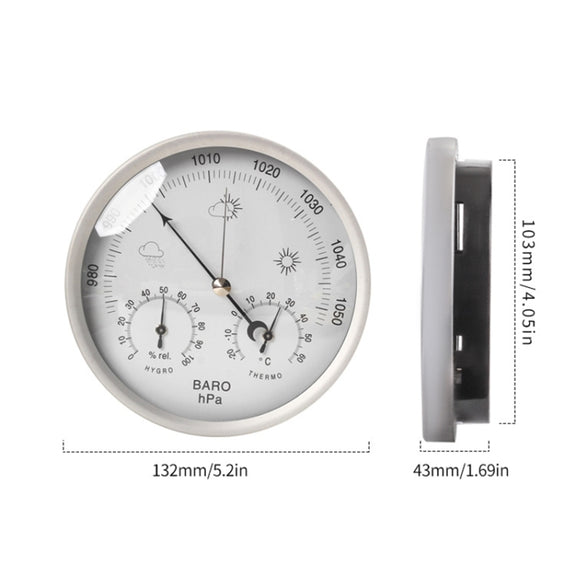 THB9392 132mm Wall Mounted Digital Thermometer Hygrometer Household High Accuracy Pressure Gauge Air Weather Instrument Barometer (Gold)