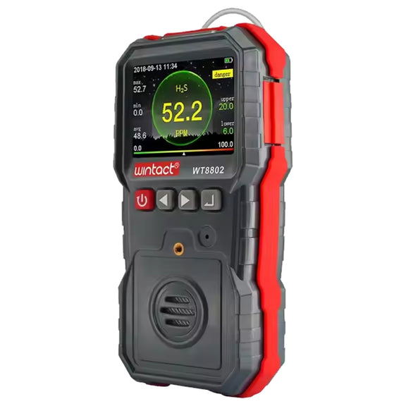 WINTACT WT8802 Hydrogen Sulfide Monitor Professional Rechargeable Gas Sensor High Sensitive Digital Sound-light Vibration Alarm H2S Detector