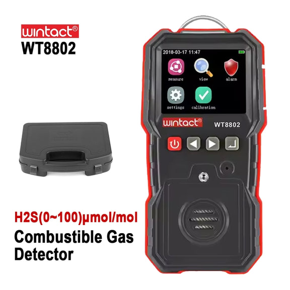 WINTACT WT8802 Hydrogen Sulfide Monitor Professional Rechargeable Gas Sensor High Sensitive Digital Sound-light Vibration Alarm H2S Detector