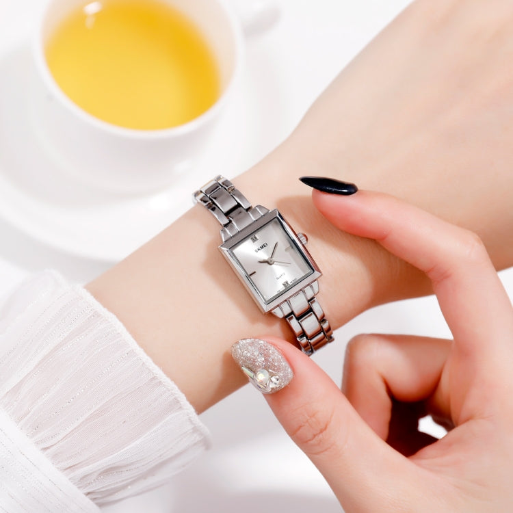 SKMEI 1407 Business Fashion Watch with Diamonds Delicate and Elegant Square Zinc Alloy Quartz Watch for Women Silvery