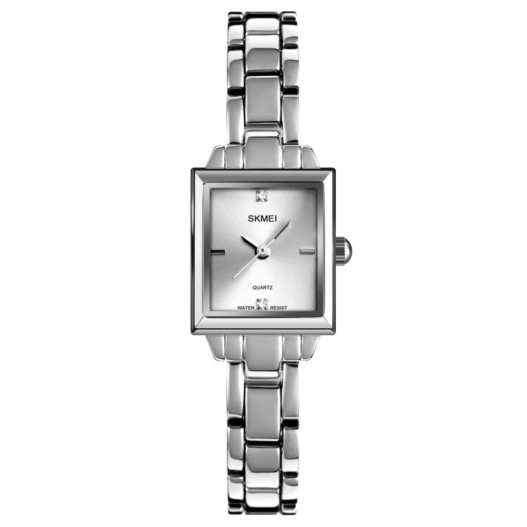 SKMEI 1407 Business Fashion Watch with Diamonds Delicate and Elegant Square Zinc Alloy Quartz Watch for Women Silvery