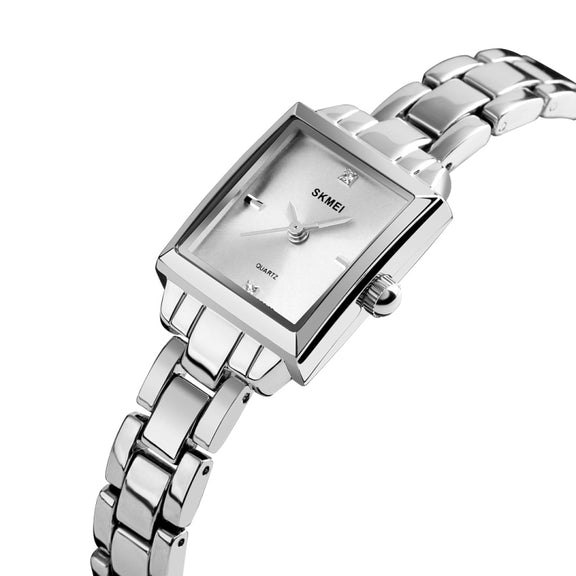 SKMEI 1407 Business Fashion Watch with Diamonds Delicate and Elegant Square Zinc Alloy Quartz Watch for Women Silvery