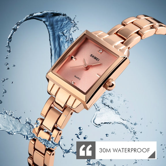 SKMEI 1407 Business Fashion Watch with Diamonds Delicate and Elegant Square Zinc Alloy Quartz Watch for Women Silvery