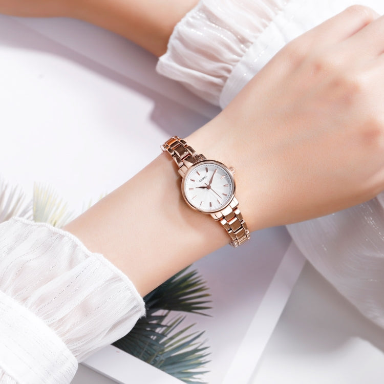 Skmei 1410 Lady Quartz Watch European and American Fashion Watch Business Leisure Steel Belt Lady Watch(Rose Gold)