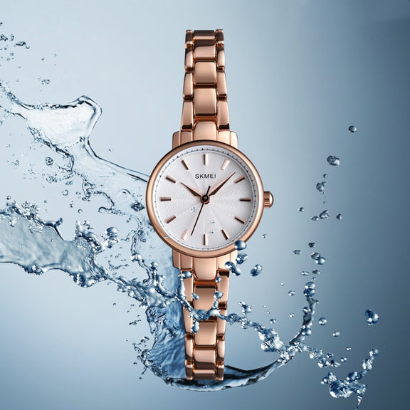 Skmei 1410 Lady Quartz Watch European and American Fashion Watch Business Leisure Steel Belt Lady Watch(Rose Gold)