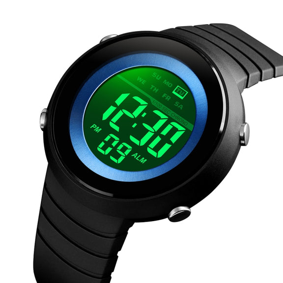 SKMEI 1497 Fashion Simple Backlight Single Display Electronic Watch Timing Alarm Watch(Blue Black)