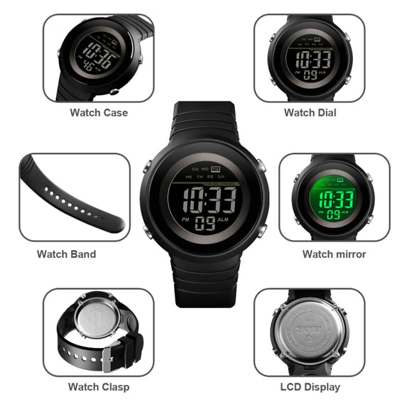 SKMEI 1497 Fashion Simple Backlight Single Display Electronic Watch Timing Alarm Watch(Black  White)