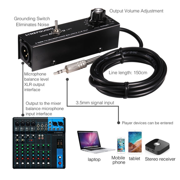 B012 Professional Stereo Signal Converted to Microphone Balanced Signal Output