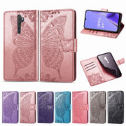 For OPPO A5 (2020) / A9 (2020) Butterfly Love Flower Embossed Horizontal Flip Leather Case with Bracket Lanyard Card Slot Wallet(Dark Purple)