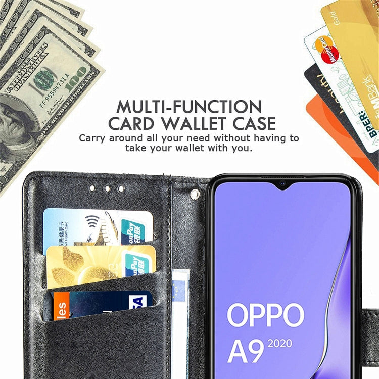 For OPPO A5 (2020) / A9 (2020) Butterfly Love Flower Embossed Horizontal Flip Leather Case with Bracket Lanyard Card Slot Wallet(Dark Purple)