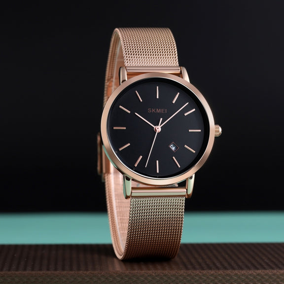 SKMEI 1530 Fashion Europe And America Simple Business Women Wristwatch Elegant Thin Female Student Quartz Watch(Rose Gold)