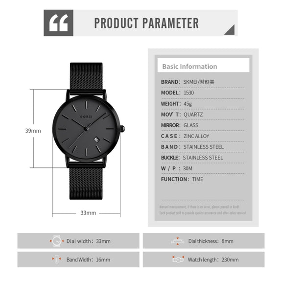 SKMEI 1530 Fashion Europe And America Simple Business Women Wristwatch Elegant Thin Female Student Quartz Watch(Rose Gold)