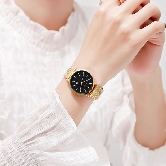 SKMEI 1530 Fashion Europe And America Simple Business Women Wristwatch Elegant Thin Female Student Quartz Watch(Gold)