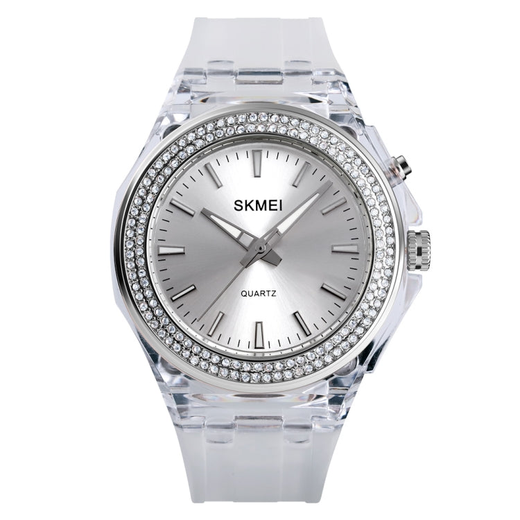 SkMEI 1553 Women LED Color Light Transparent Water-resistant Watch Inlaid With Water Drill(Silvery)