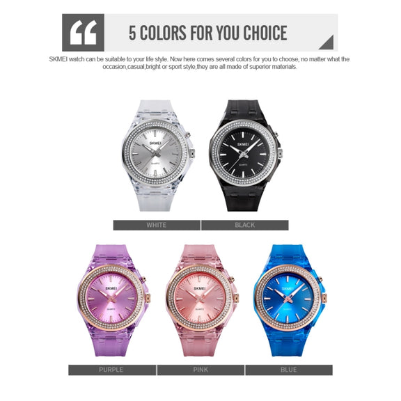 SkMEI 1553 Women LED Color Light Transparent Water-resistant Watch Inlaid With Water Drill(Silvery)