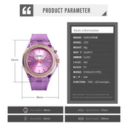 SkMEI 1553 Women LED Color Light Transparent Water-resistant Watch Inlaid With Water Drill(Silvery)