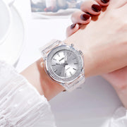 SkMEI 1553 Women LED Color Light Transparent Water-resistant Watch Inlaid With Water Drill(Silvery)