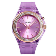 SkMEI 1553 Women LED Color Light Transparent Water-resistant Watch Inlaid With Water Drill(Purple)