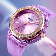 SkMEI 1553 Women LED Color Light Transparent Water-resistant Watch Inlaid With Water Drill(Purple)