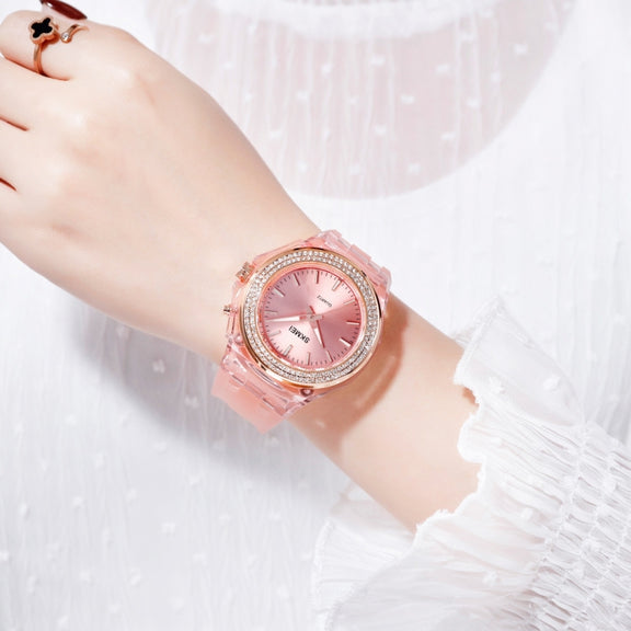 SkMEI 1553 Women LED Color Light Transparent Water-resistant Watch Inlaid With Water Drill(Purple)
