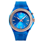 SkMEI 1553 Women LED Color Light Transparent Water-resistant Watch Inlaid With Water Drill(Blue)