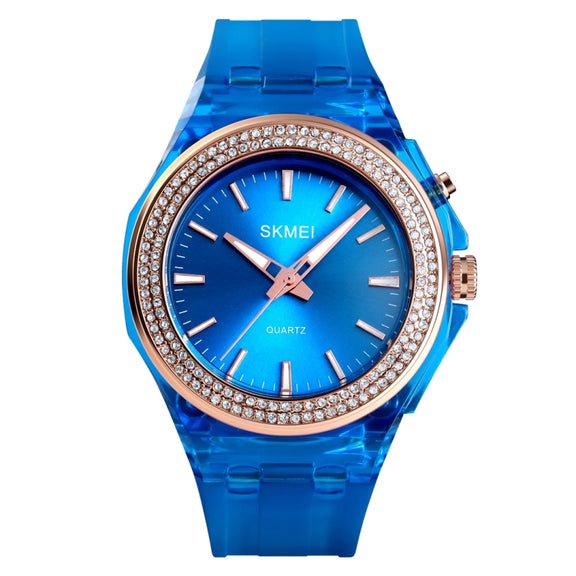 SkMEI 1553 Women LED Color Light Transparent Water-resistant Watch Inlaid With Water Drill(Blue)