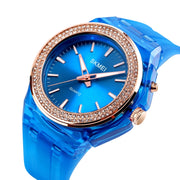 SkMEI 1553 Women LED Color Light Transparent Water-resistant Watch Inlaid With Water Drill(Blue)