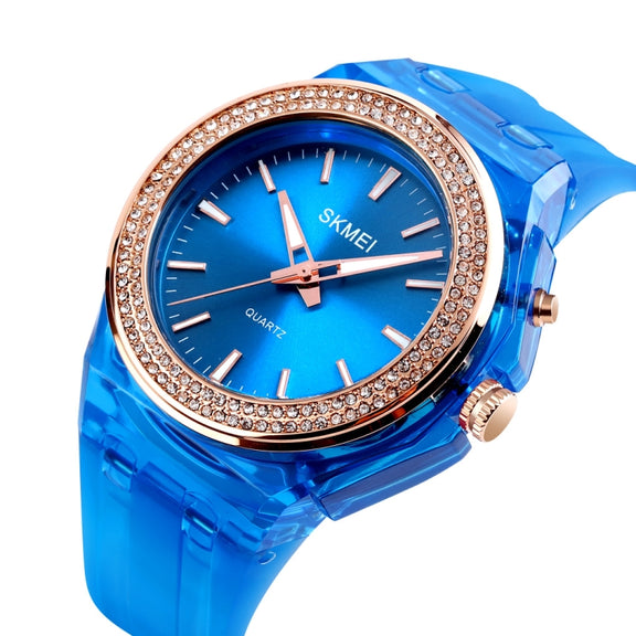 SkMEI 1553 Women LED Color Light Transparent Water-resistant Watch Inlaid With Water Drill(Blue)