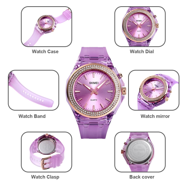 SkMEI 1553 Women LED Color Light Transparent Water-resistant Watch Inlaid With Water Drill(Blue)