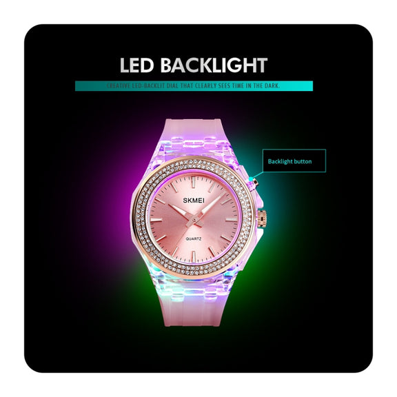 SkMEI 1553 Women LED Color Light Transparent Water-resistant Watch Inlaid With Water Drill(Blue)
