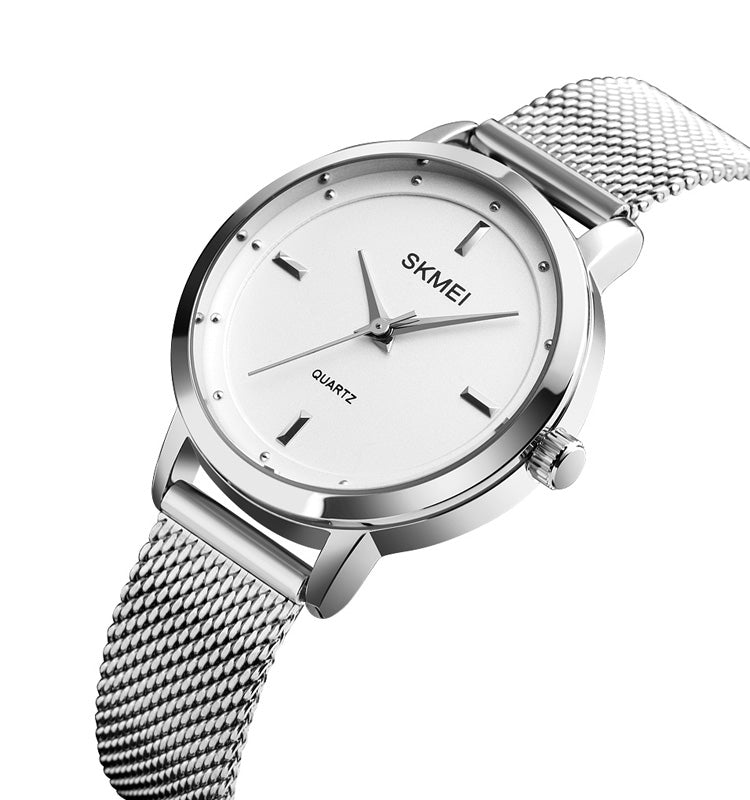 SKMEI 1528 Simple Fashion Lady Watch Casual Netting Scale(Silvery)