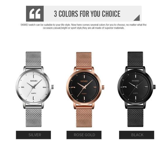 SKMEI 1528 Simple Fashion Lady Watch Casual Netting Scale(Silvery)