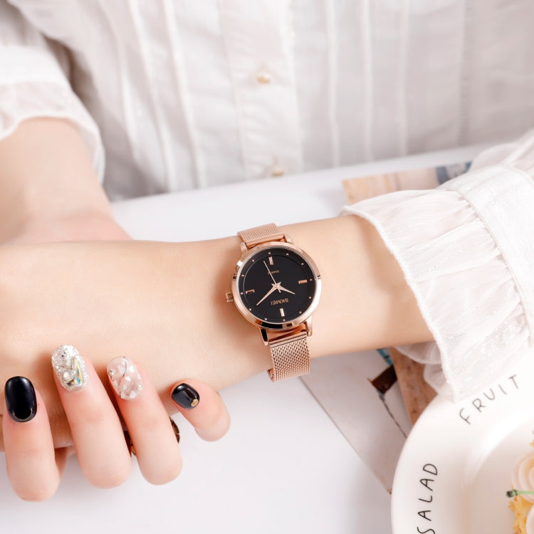 SKMEI 1528 Simple Fashion Lady Watch Casual Netting Scale(Rose Gold)