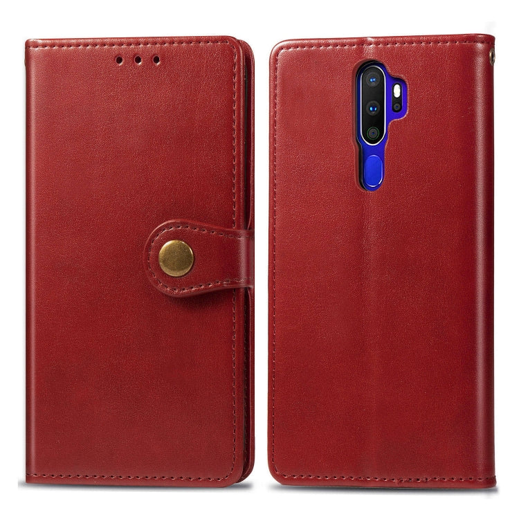 For OPPO A5 2020 / A9 2020 Retro Solid Color Leather Buckle Phone Case with Lanyard & Photo Frame & Card Slot & Wallet & Stand Function(Red) - free shipping - PMC TechLife - Order now!