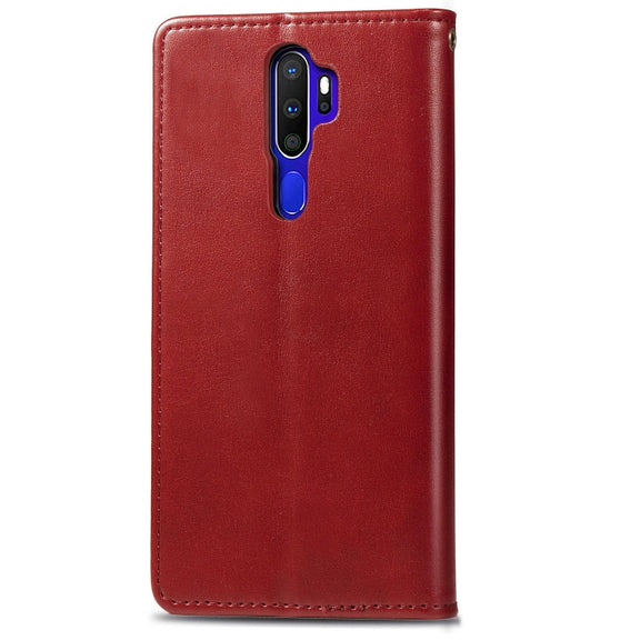 For OPPO A5 2020 / A9 2020 Retro Solid Color Leather Buckle Phone Case with Lanyard & Photo Frame & Card Slot & Wallet & Stand Function(Red)