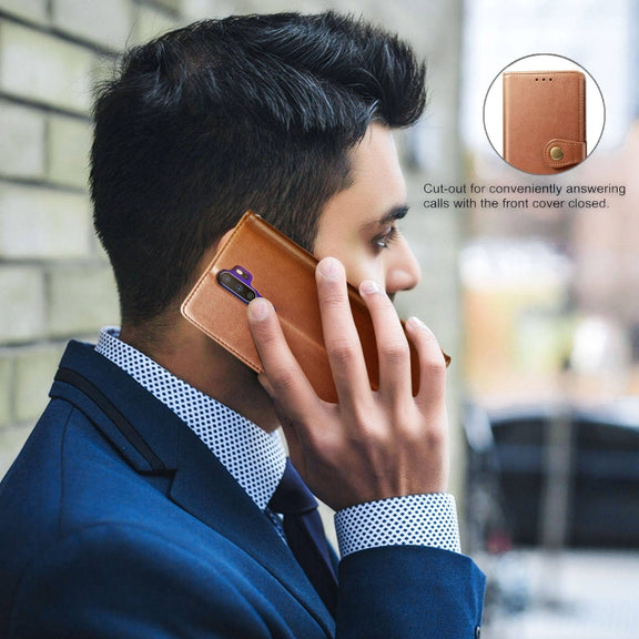 For OPPO A5 2020 / A9 2020 Retro Solid Color Leather Buckle Phone Case with Lanyard & Photo Frame & Card Slot & Wallet & Stand Function(Red)