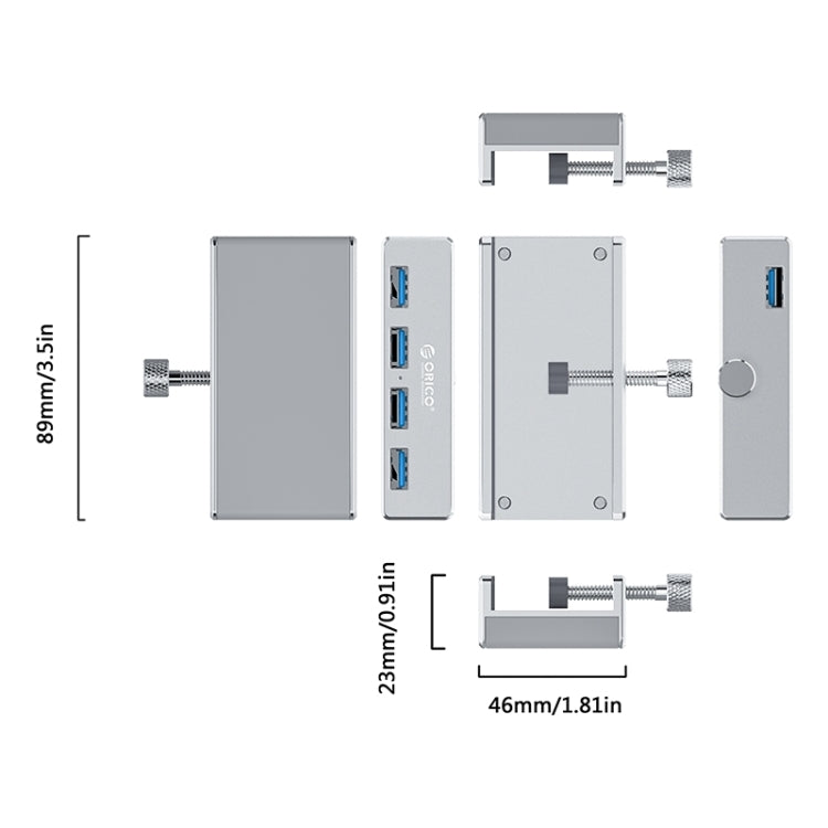 ORICO  MH4PU-P Aluminum Alloy 4 Ports USB3.0 Clip-type HUB(Silver)