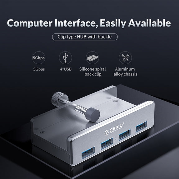 ORICO  MH4PU-P Aluminum Alloy 4 Ports USB3.0 Clip-type HUB(Silver)