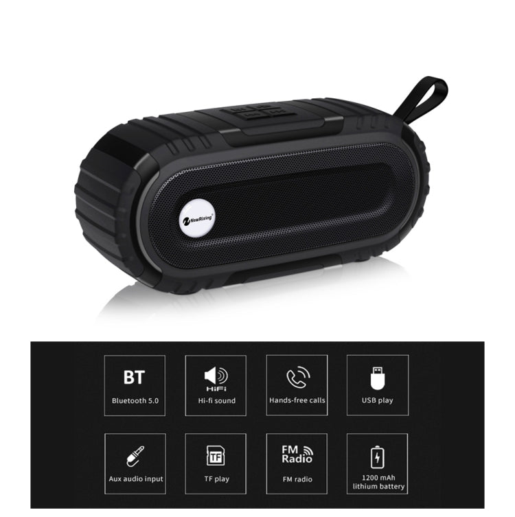 New Rixing NR5016 Wireless Portable Bluetooth Speaker Stereo Sound 10W System Music Subwoofer Column, Support TF Card, FM(Black)