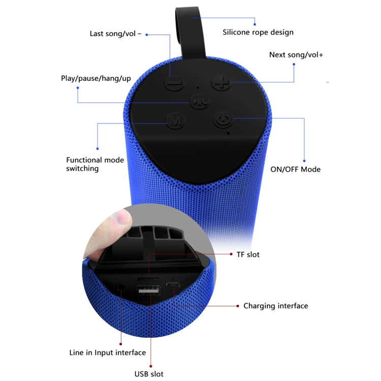 T&G TG113 Portable Bluetooth Speakers Water-resistant Stereo Outdoor Loudspeaker MP3 Bass Sound Box with FM Radio(Blue)